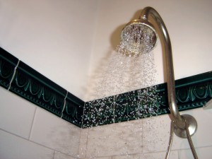 water running showerhead