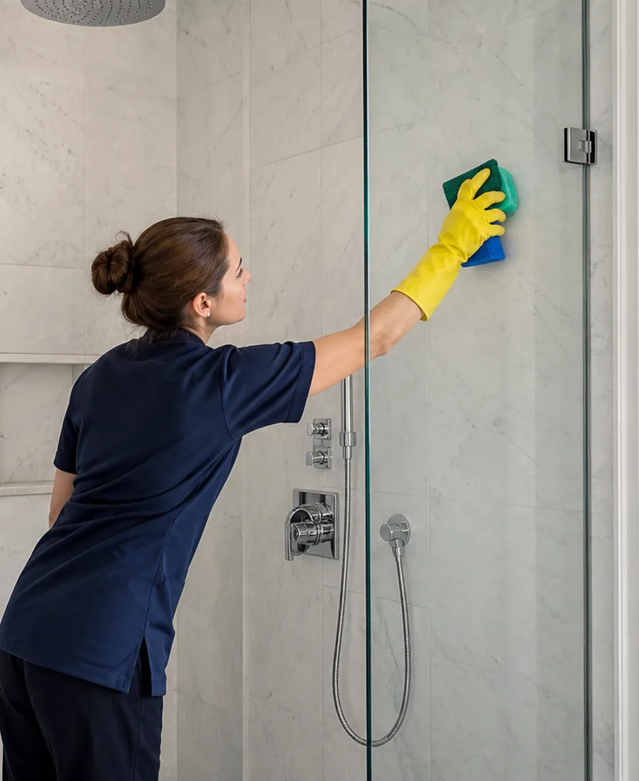 Detailed bathroom deep cleaning work