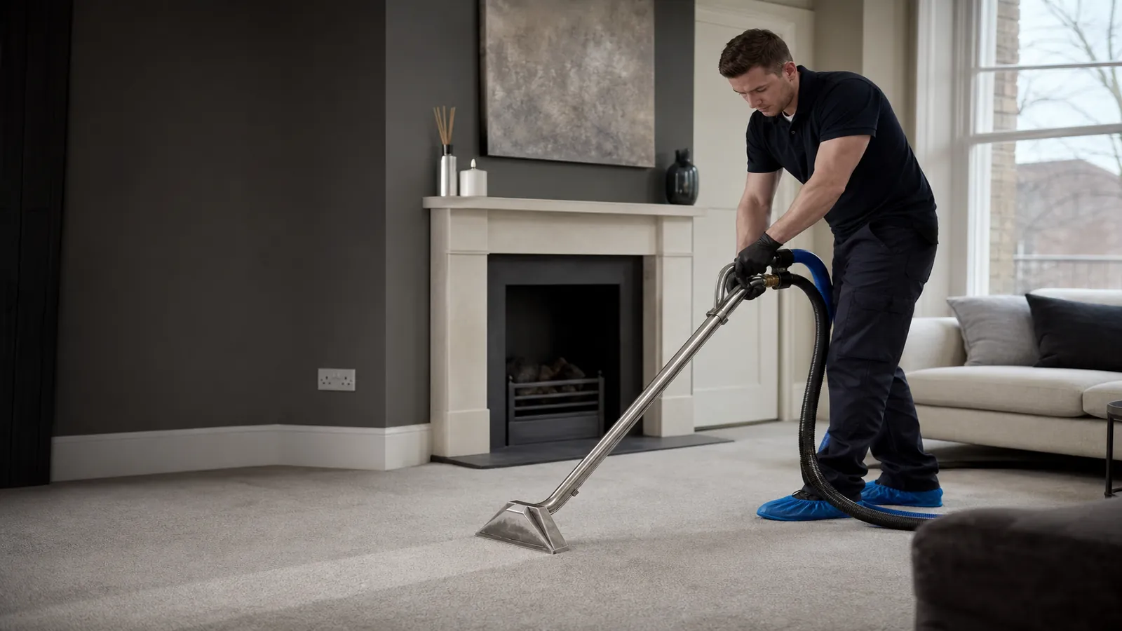 Technician carrying out carpet extraction in Edmonton