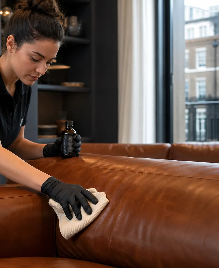 Detailed leather sofa cleaning work