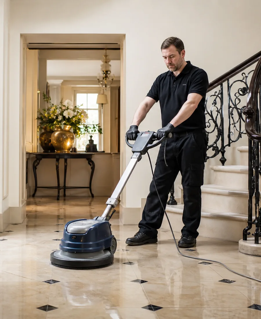 Detailed stone floor cleaning work