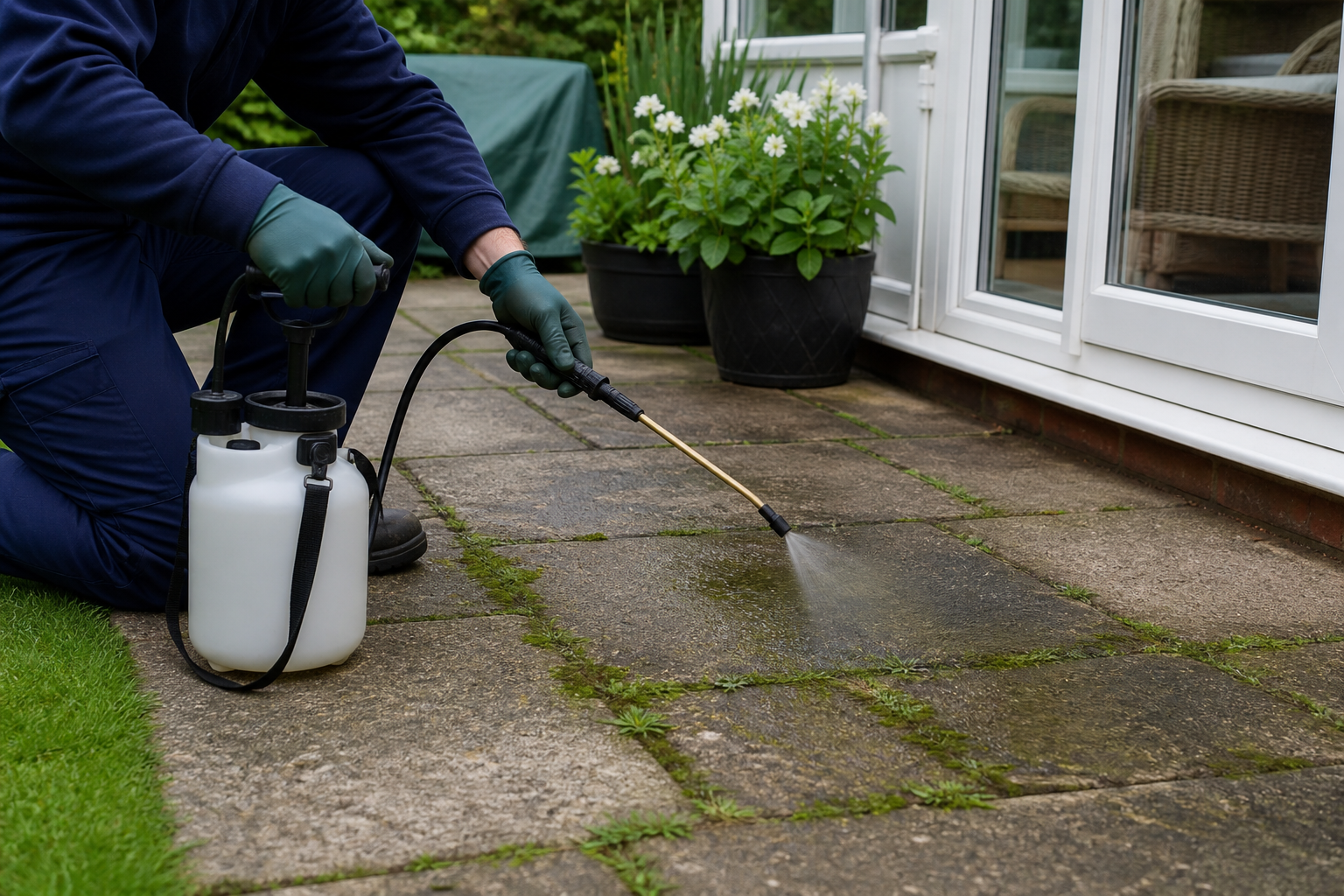 Conservatory and garden cleaning in progress