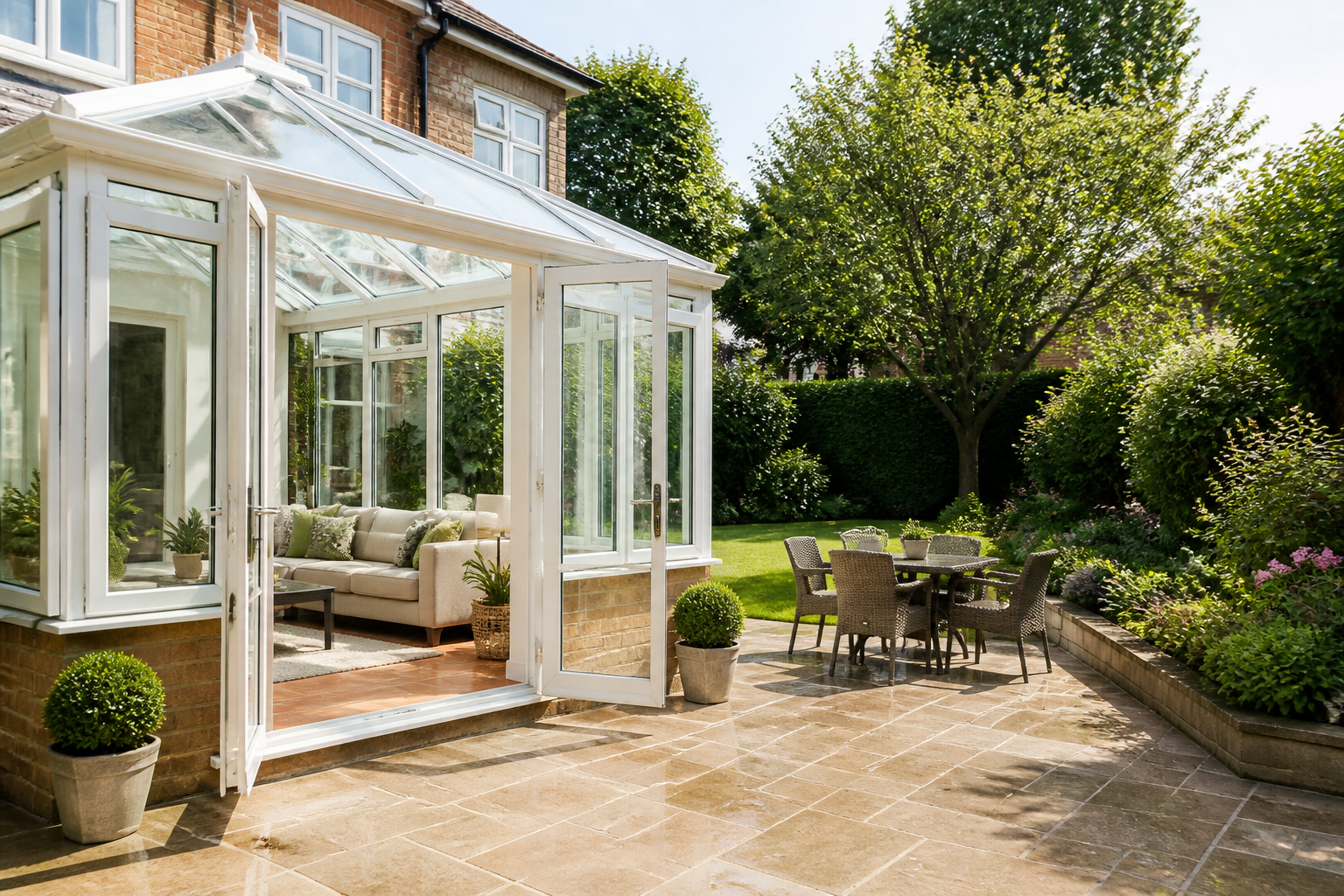 Detailed conservatory frame and glass cleaning